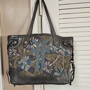 Frye Floral Embroidered Tote Bag - Black and Blue